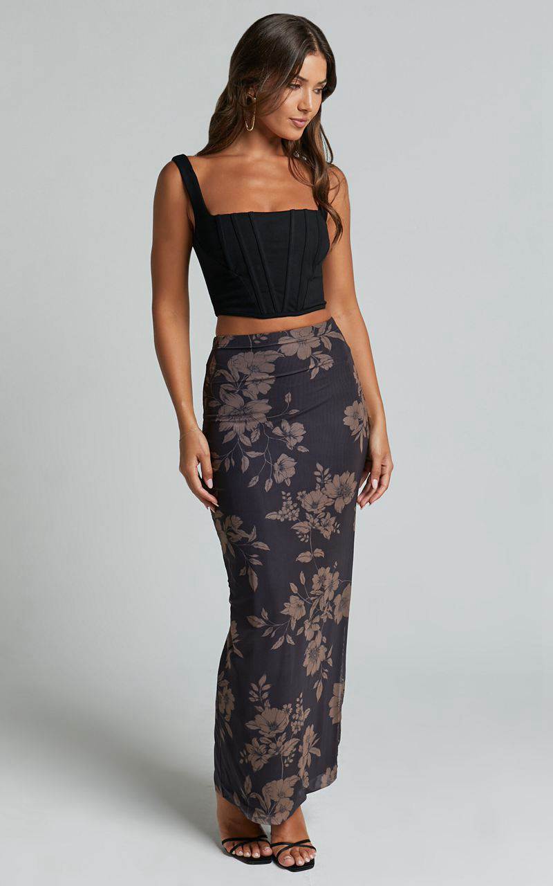 Showpo Everly Midi Skirt - High Waisted Bodycon Skirt Seraphina Print | PXWALH709