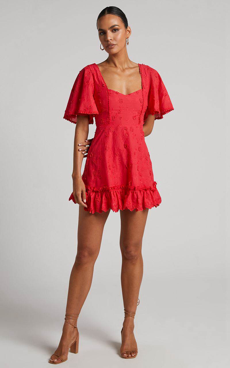 Showpo Fancy A Spritz Mini Dress - Square Neck Dress Red | RQDLIE418