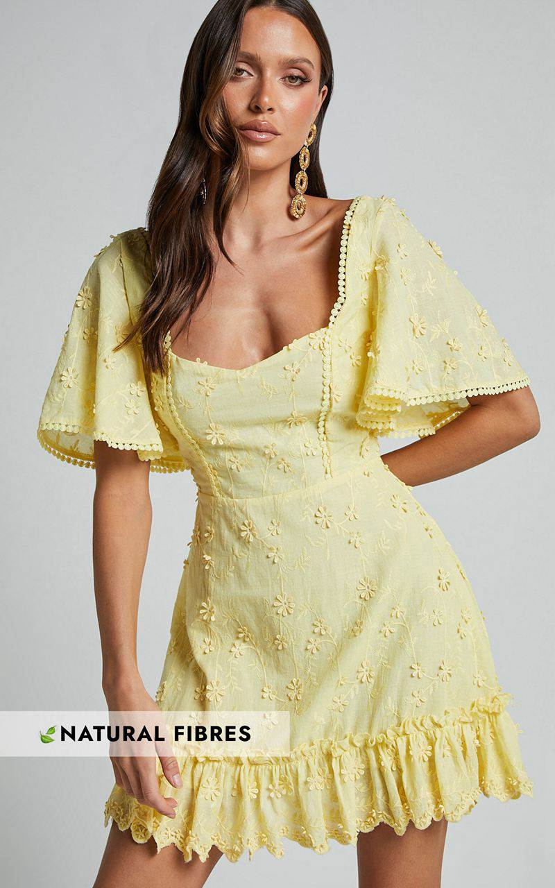 Showpo Fancy A Spritz Mini Dress - Square Neck Dress Lemon | ECUDJV254