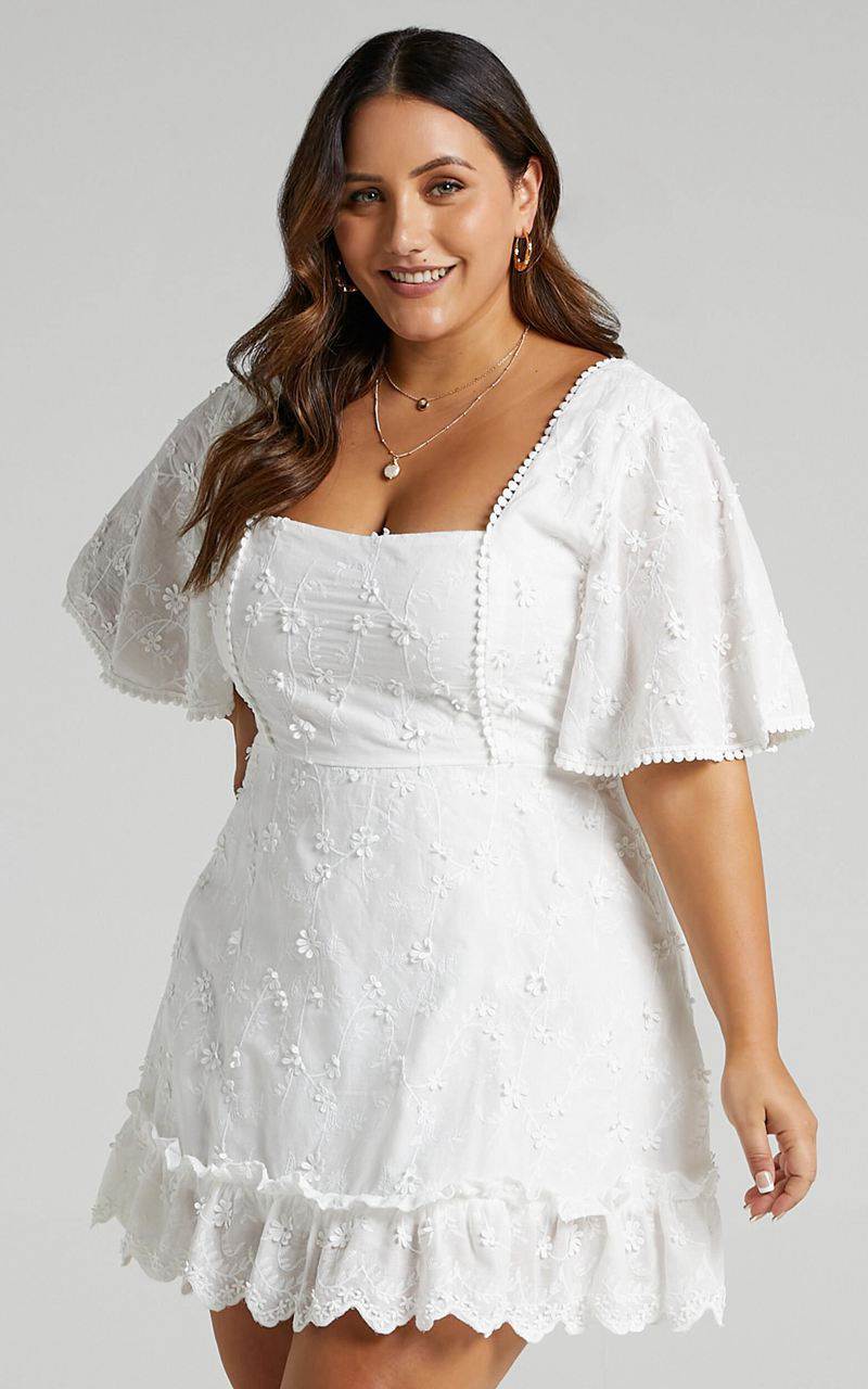 Showpo Fancy A Spritz Mini Dress - Square Neck Dress White Embroidery | WHCLOJ521