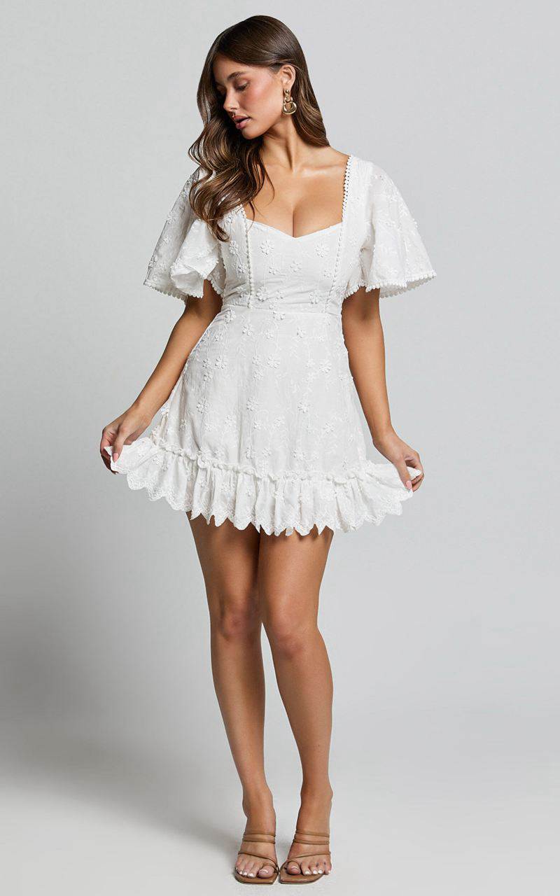 Showpo Fancy A Spritz Mini Dress - Square Neck Dress White Embroidery | WHCLOJ521