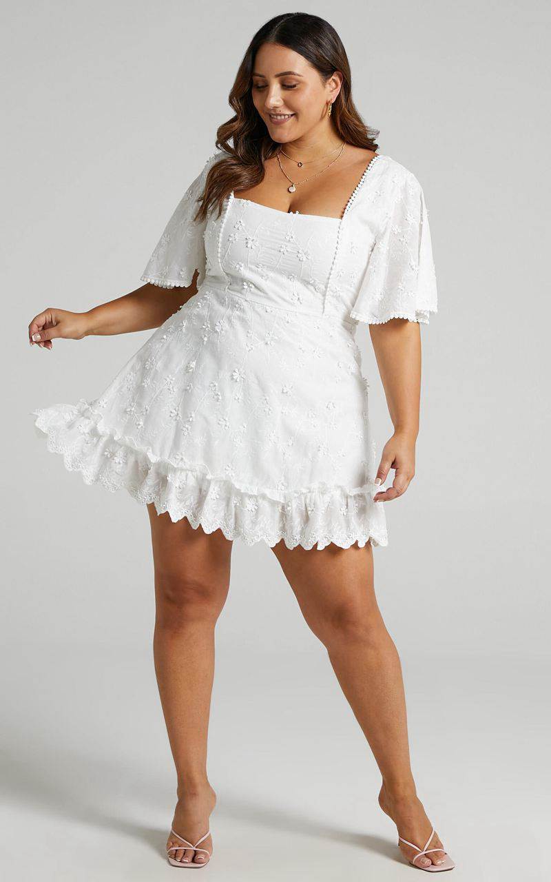 Showpo Fancy A Spritz Mini Dress - Square Neck Dress White Embroidery | WHCLOJ521