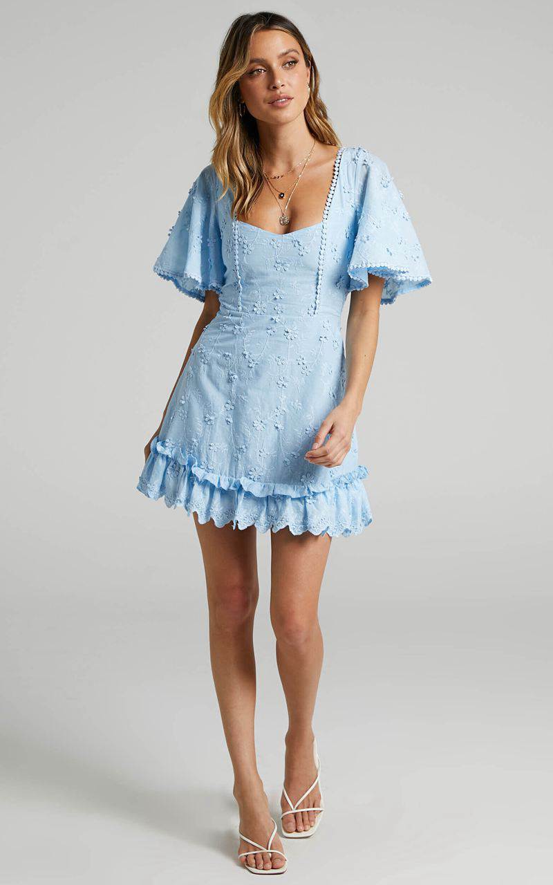 Showpo Fancy A Spritz Mini Dress - Square Neck Dress Powder Blue | OUJHPC839