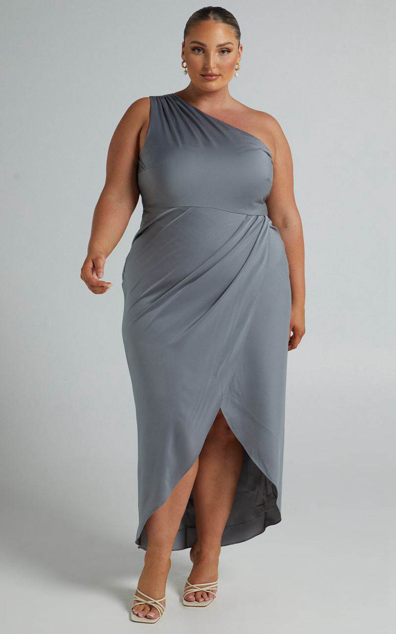 Showpo Felt So Happy Midi Dress - One Shoulder Drape Dress Grey | TUSHZF458