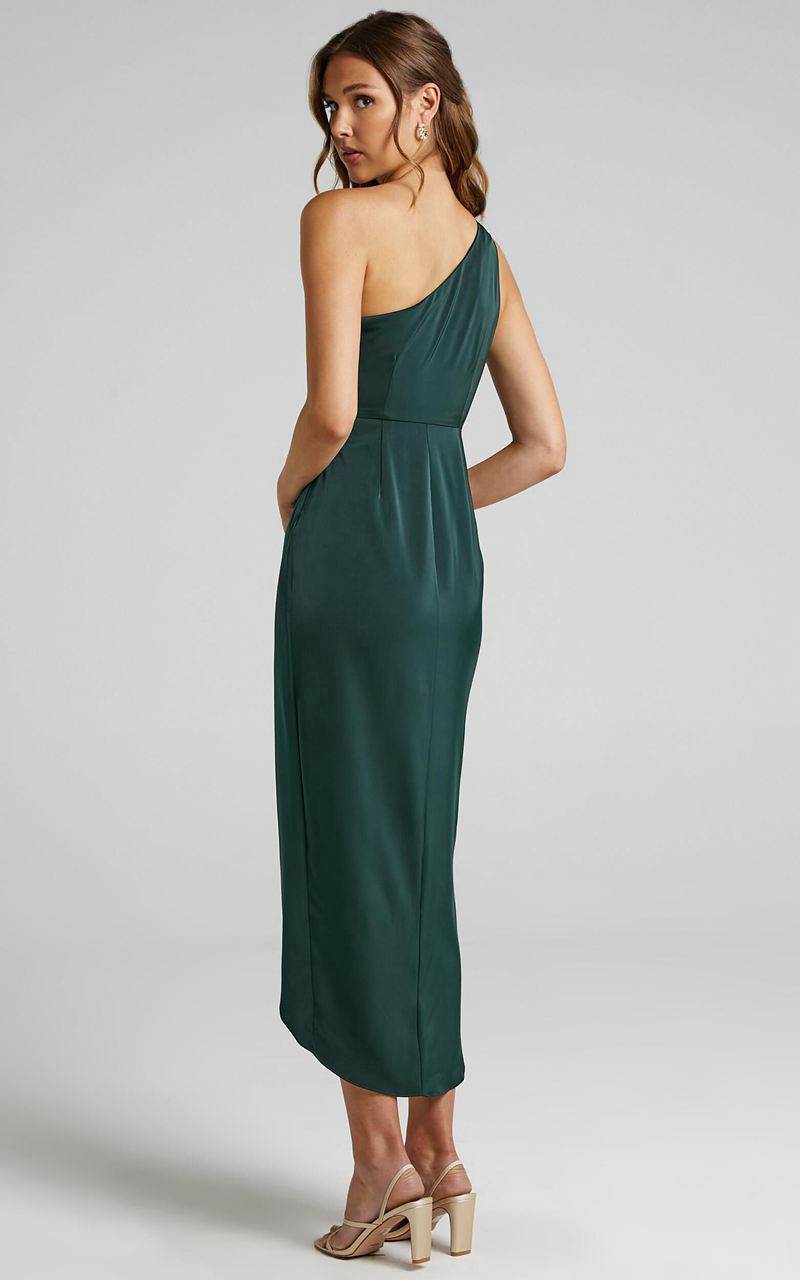 Showpo Felt So Happy Midi Dress - One Shoulder Drape Dress Emerald | ZFWLAY879