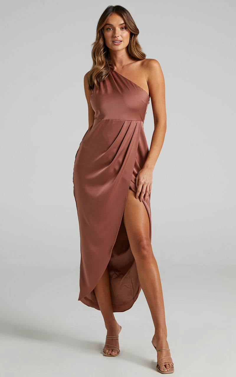 Showpo Felt So Happy Midi Dress - One Shoulder Drape Dress Dusty Rose | ANYRXQ469