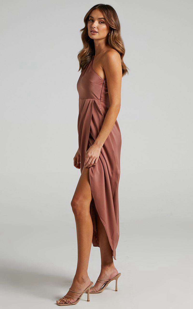 Showpo Felt So Happy Midi Dress - One Shoulder Drape Dress Dusty Rose | ANYRXQ469