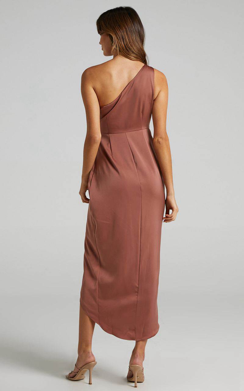 Showpo Felt So Happy Midi Dress - One Shoulder Drape Dress Dusty Rose | ANYRXQ469