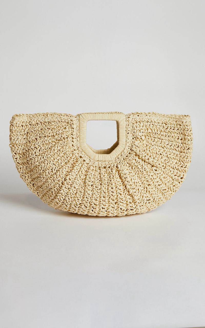 Showpo Finnegan Half Moon Straw Bag Cream | SLKIRD479