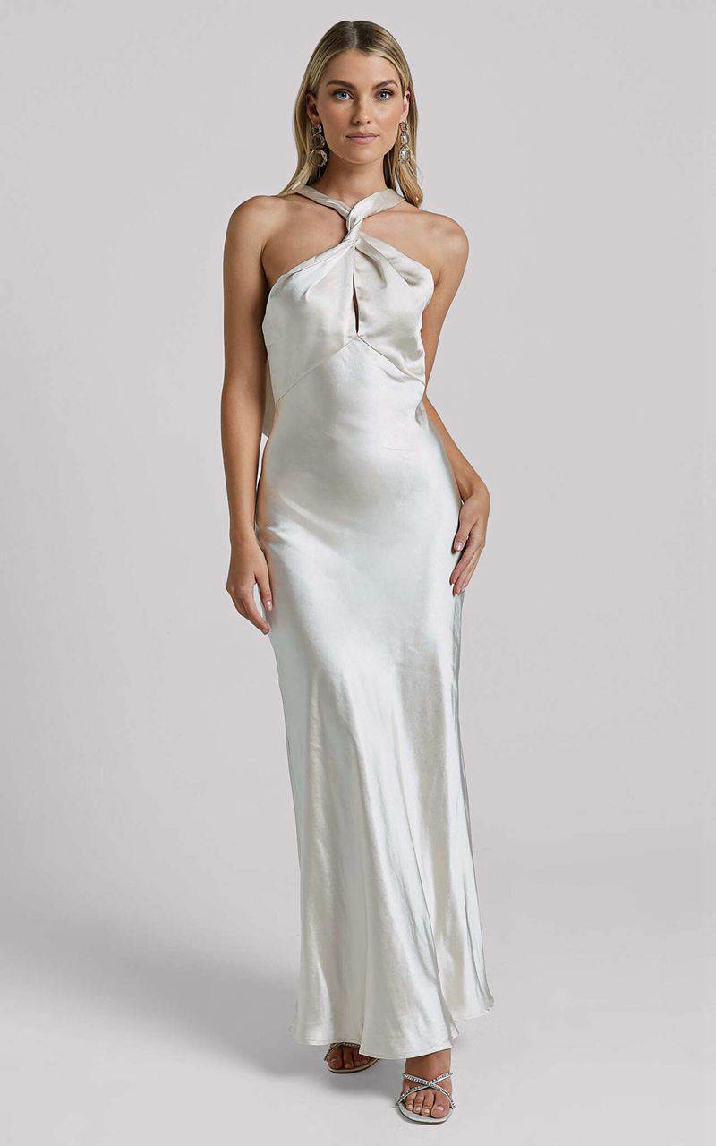 Showpo Florita Maxi Dress - Twist Halter Slip Ivory | NLXJTB684