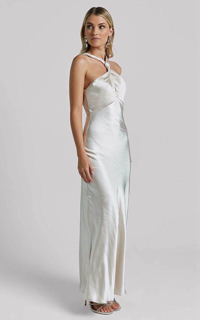 Showpo Florita Maxi Dress - Twist Halter Slip Ivory | NLXJTB684