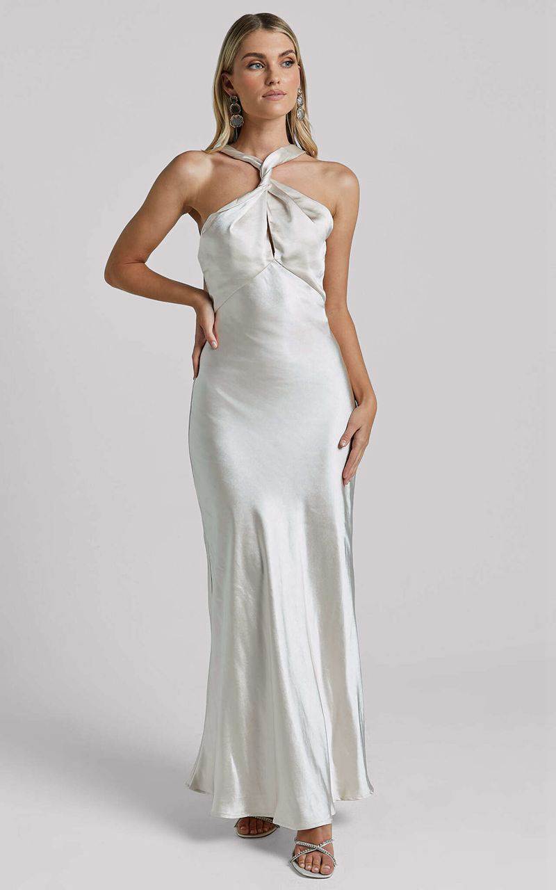 Showpo Florita Maxi Dress - Twist Halter Slip Ivory | NLXJTB684