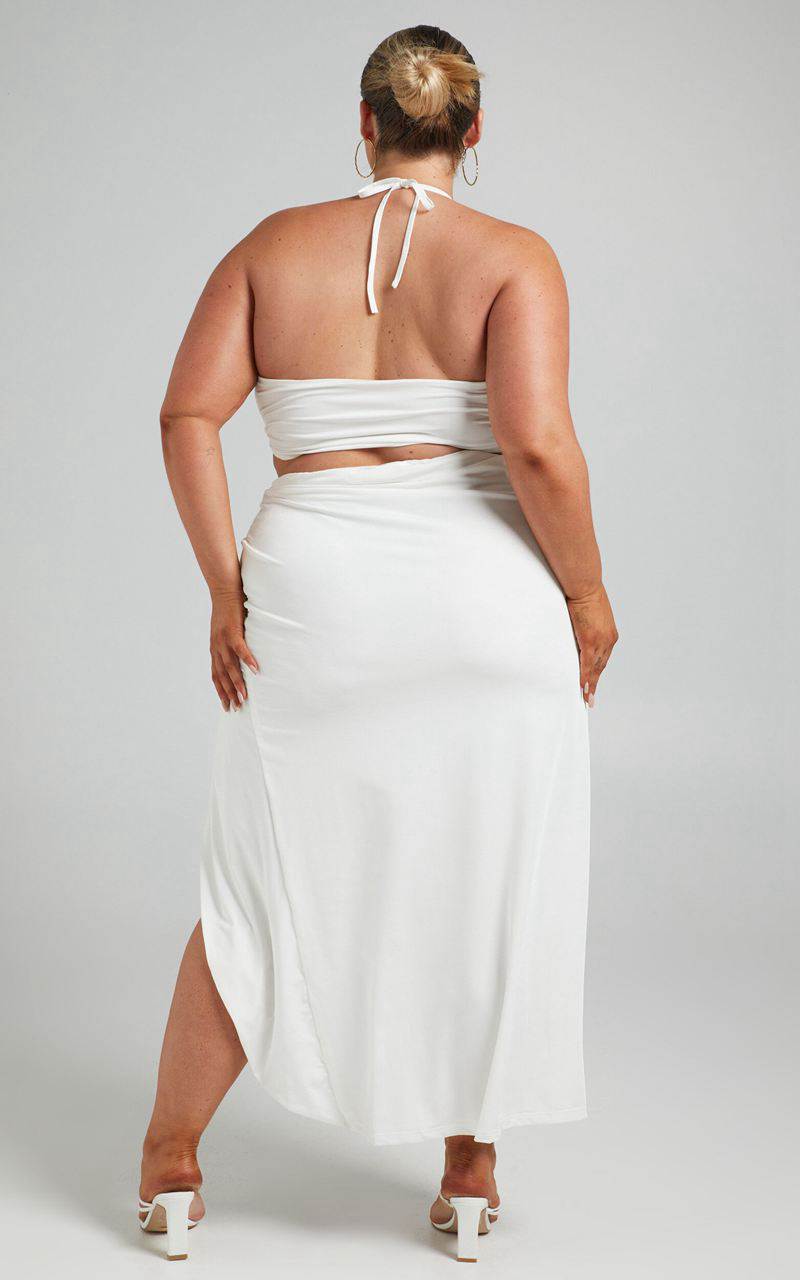 Showpo Forrest Two Piece Set - Halter Neck Top And Twist Midi Skirt Set White | APSOJW158