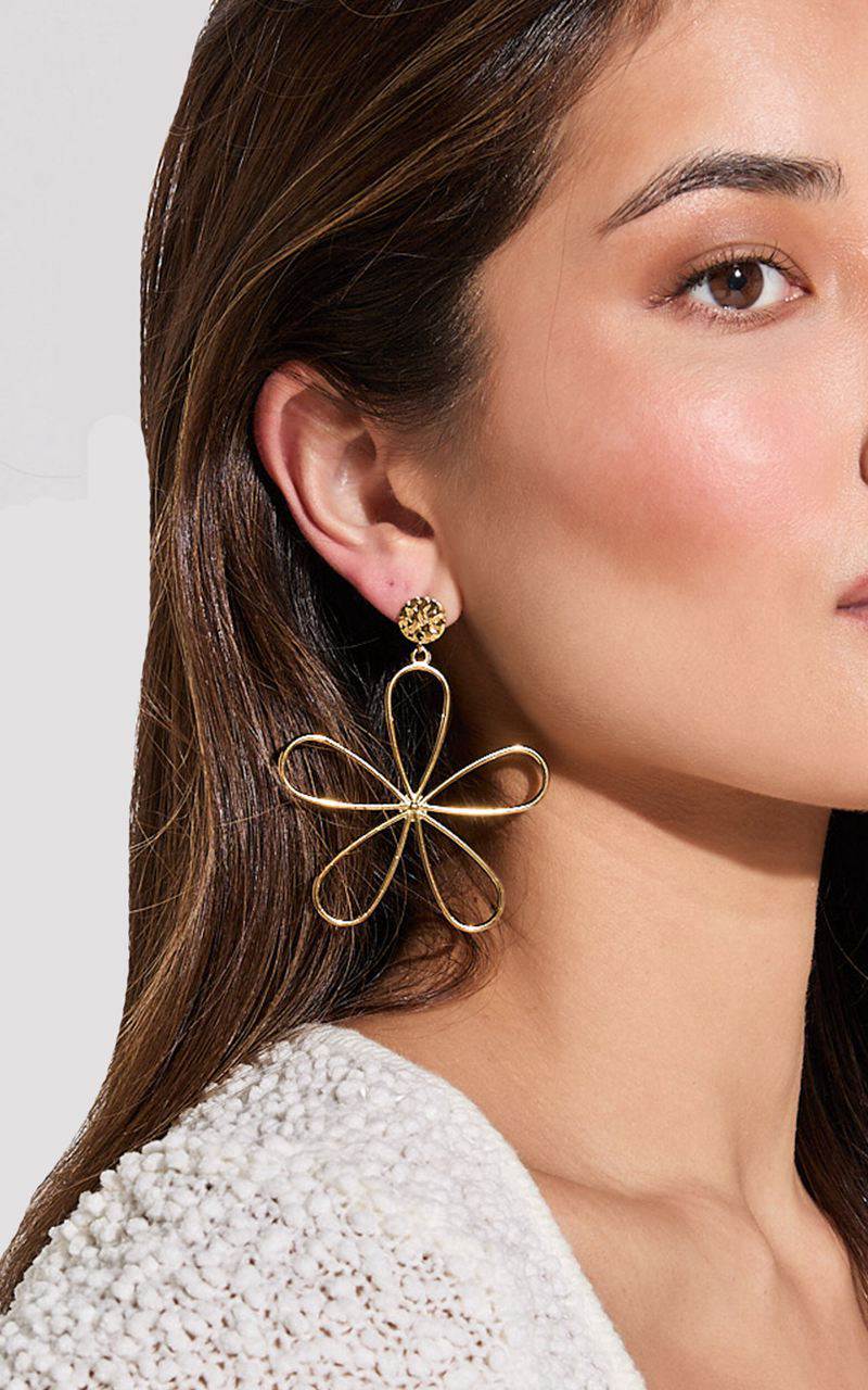 Showpo Frieda Earrings - Flower Shape Large Statement Earrings Gold | FLJMYE198