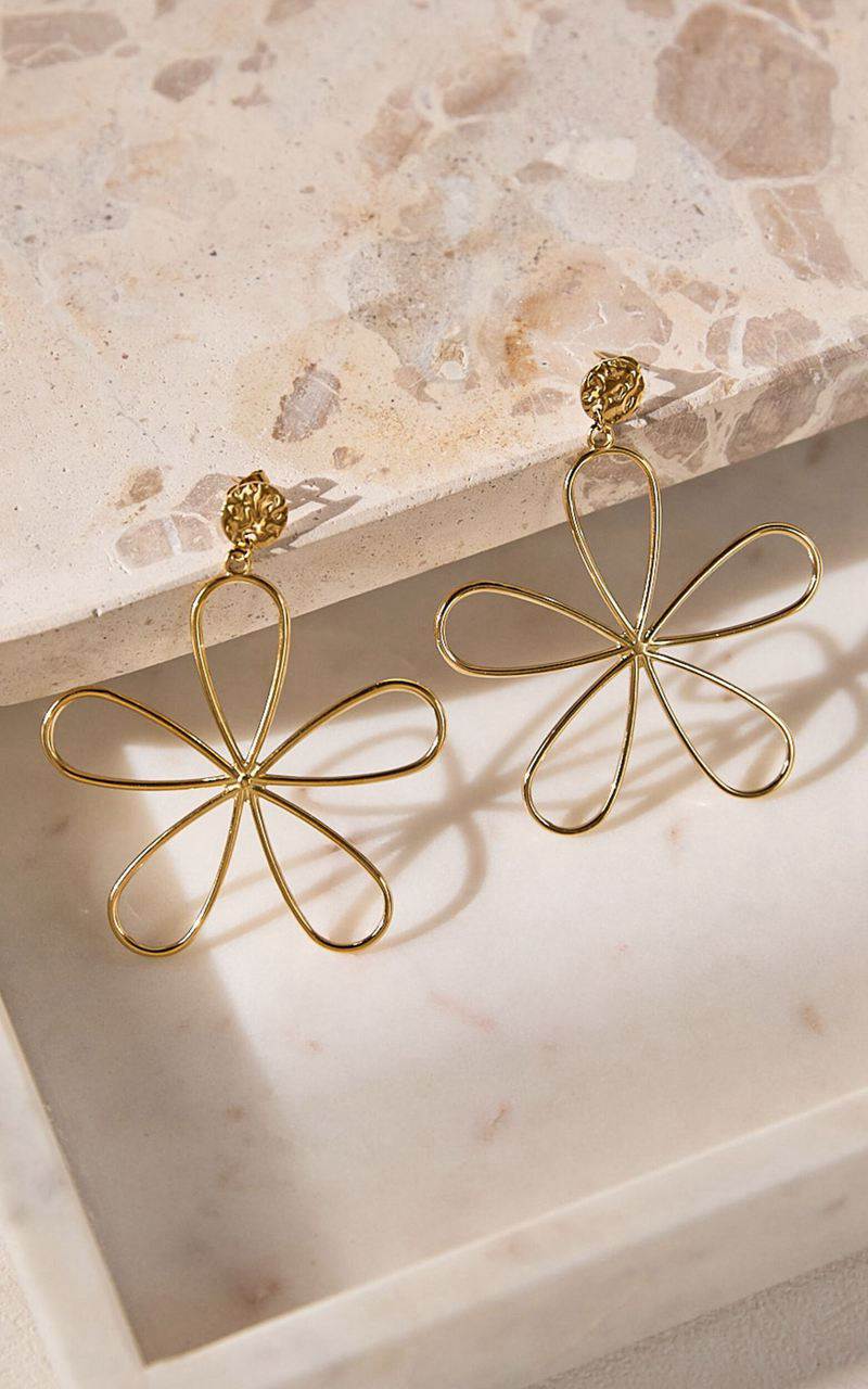 Showpo Frieda Earrings - Flower Shape Large Statement Earrings Gold | FLJMYE198