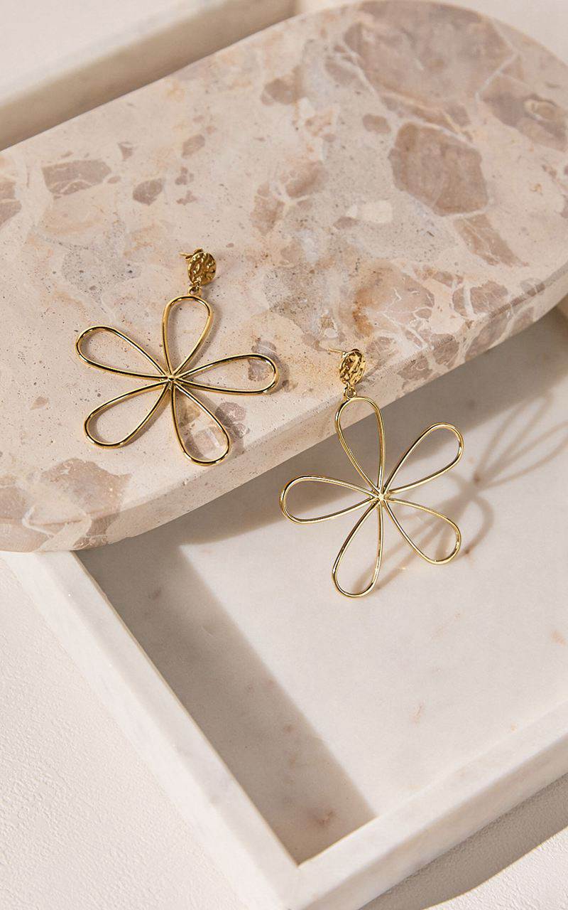 Showpo Frieda Earrings - Flower Shape Large Statement Earrings Gold | FLJMYE198