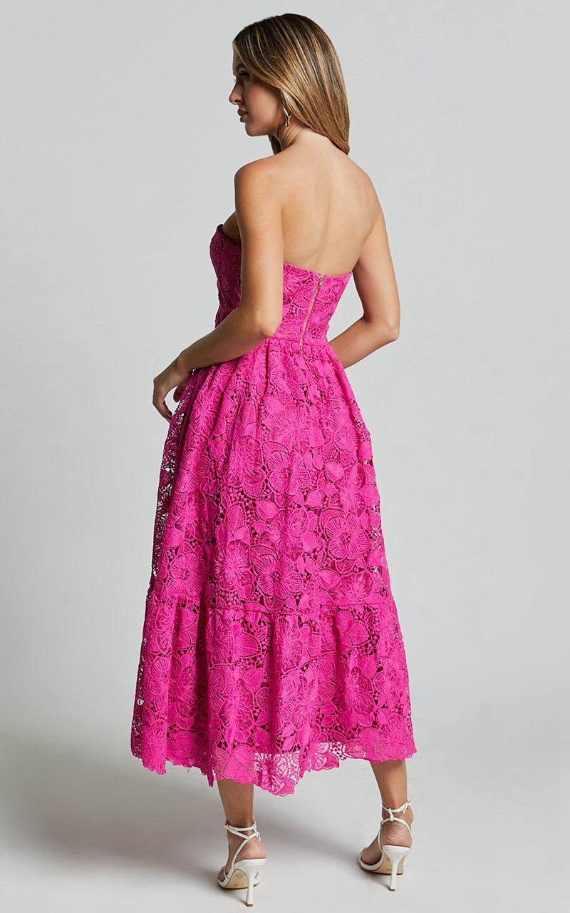 Showpo Gabriela Midi Dress - Strapless Lace Dress Magenta | WEIMNV420