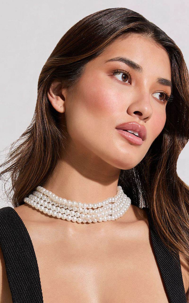 Showpo Gabrielle Necklace - Layered Pearl Choker Necklace White | UJCOVK286