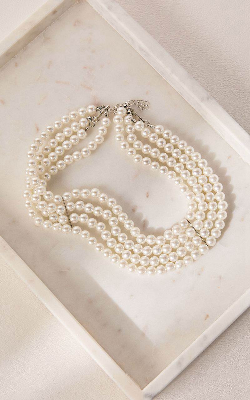 Showpo Gabrielle Necklace - Layered Pearl Choker Necklace White | UJCOVK286