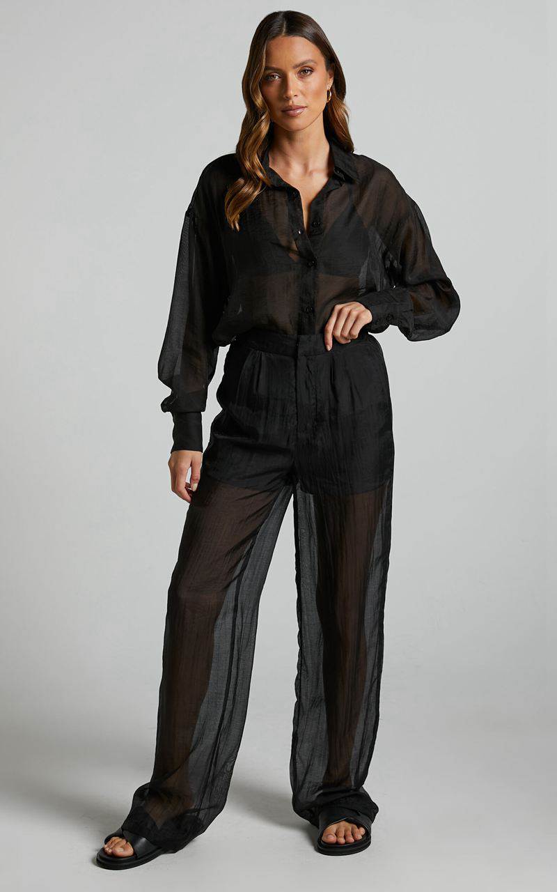 Showpo Garrick Pant - High Waisted Semi Sheet Pant Black | LNGAVW347