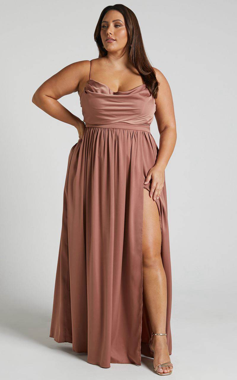 Showpo Gemalyn Maxi Dress - Cowl Neck Thigh Split Dress Dusty Rose | EQHUDC132