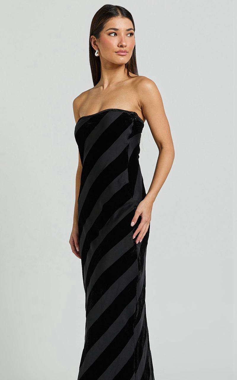 Showpo Genevieve Midi Dress - Strapless Stripe Burnout Dress Black Stripe | KTFGOS817