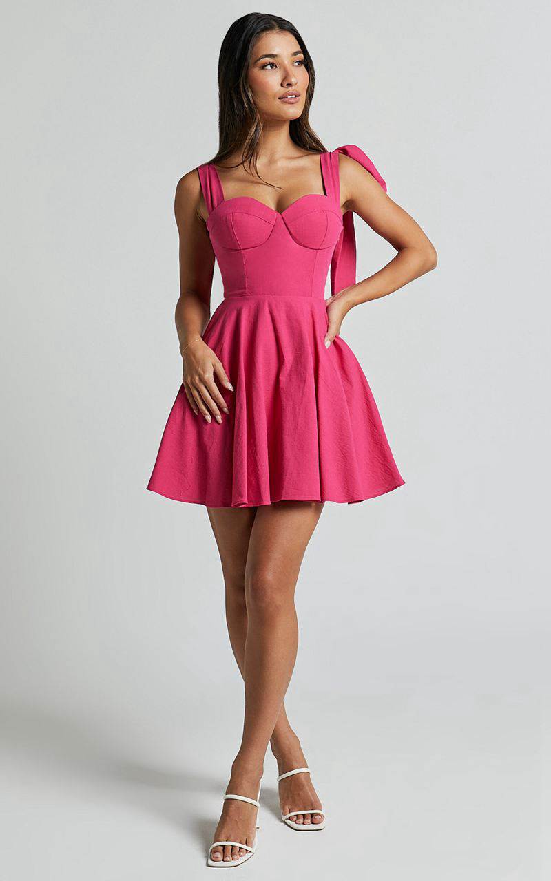 Showpo Girley Mini Dress - Bow Strap Dress Pink | FPMRUS672