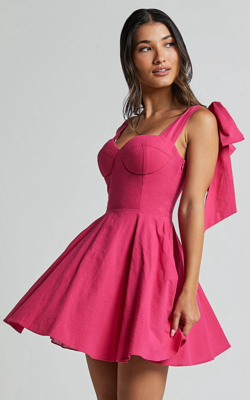 Showpo Girley Mini Dress - Bow Strap Dress Pink | FPMRUS672