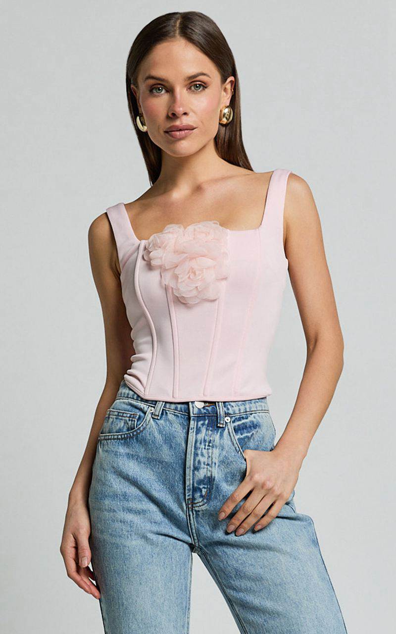 Showpo Grettel Top - Rosette Detail Panelled Corset Top Pale Pink | NGMFQT107