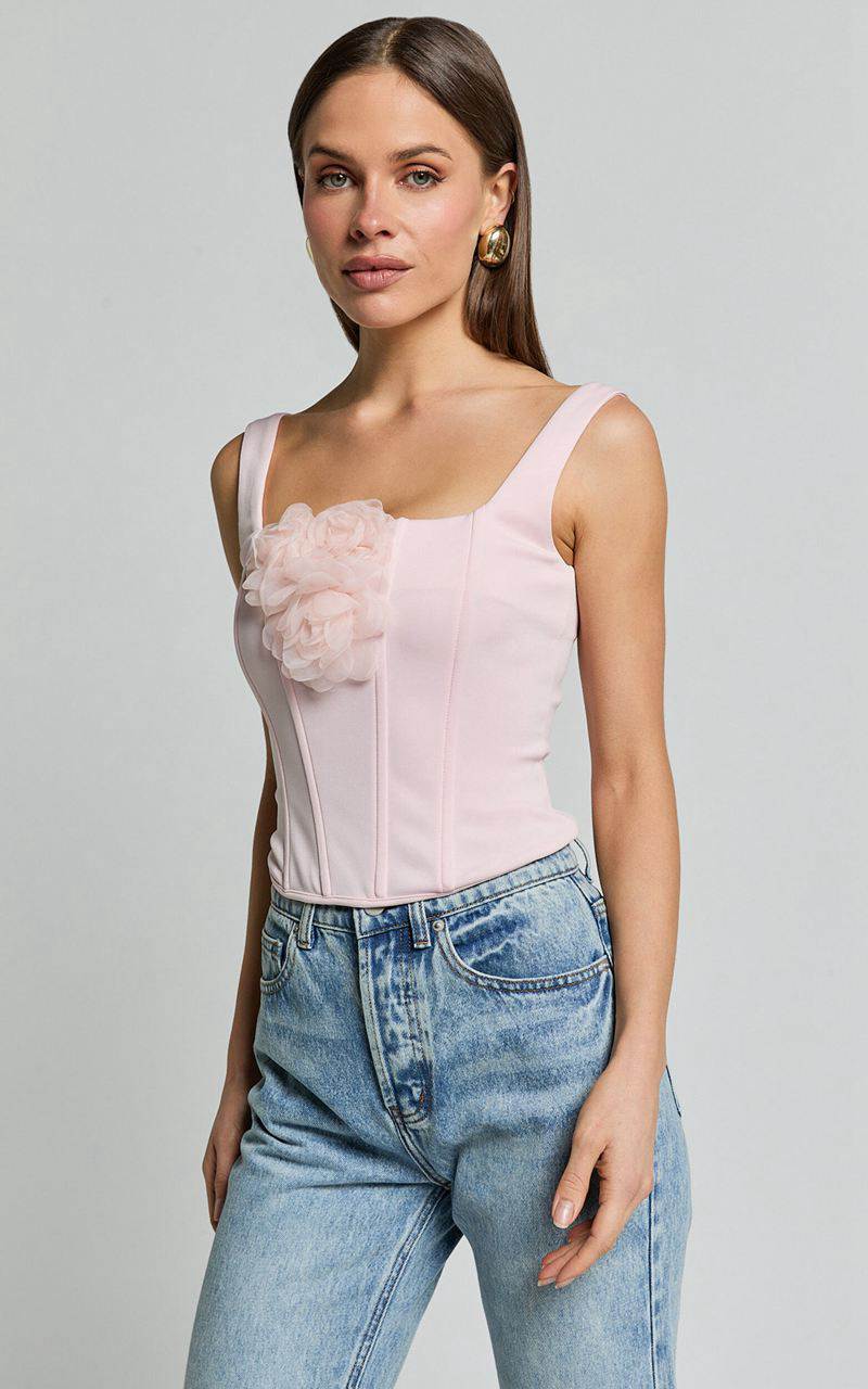 Showpo Grettel Top - Rosette Detail Panelled Corset Top Pale Pink | NGMFQT107