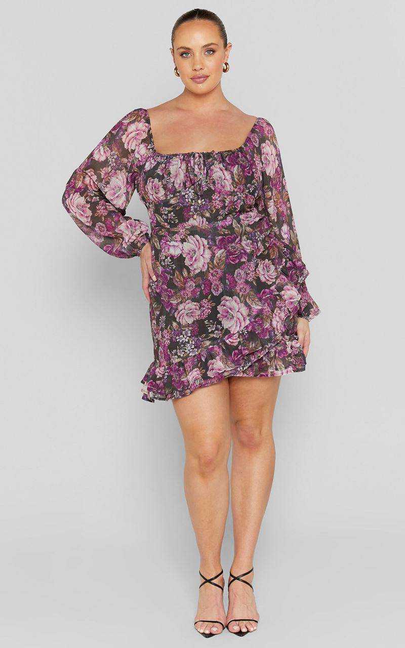 Showpo Grizela Mini Dress - Gathered Bust Long Sleeve Dres Harvest Floral | AOULDI975