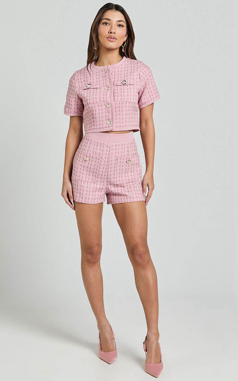 Showpo Gwendolyn Two Piece Set - Short Sleeve Button Through Top And Short Set Pink | FXKQLT130