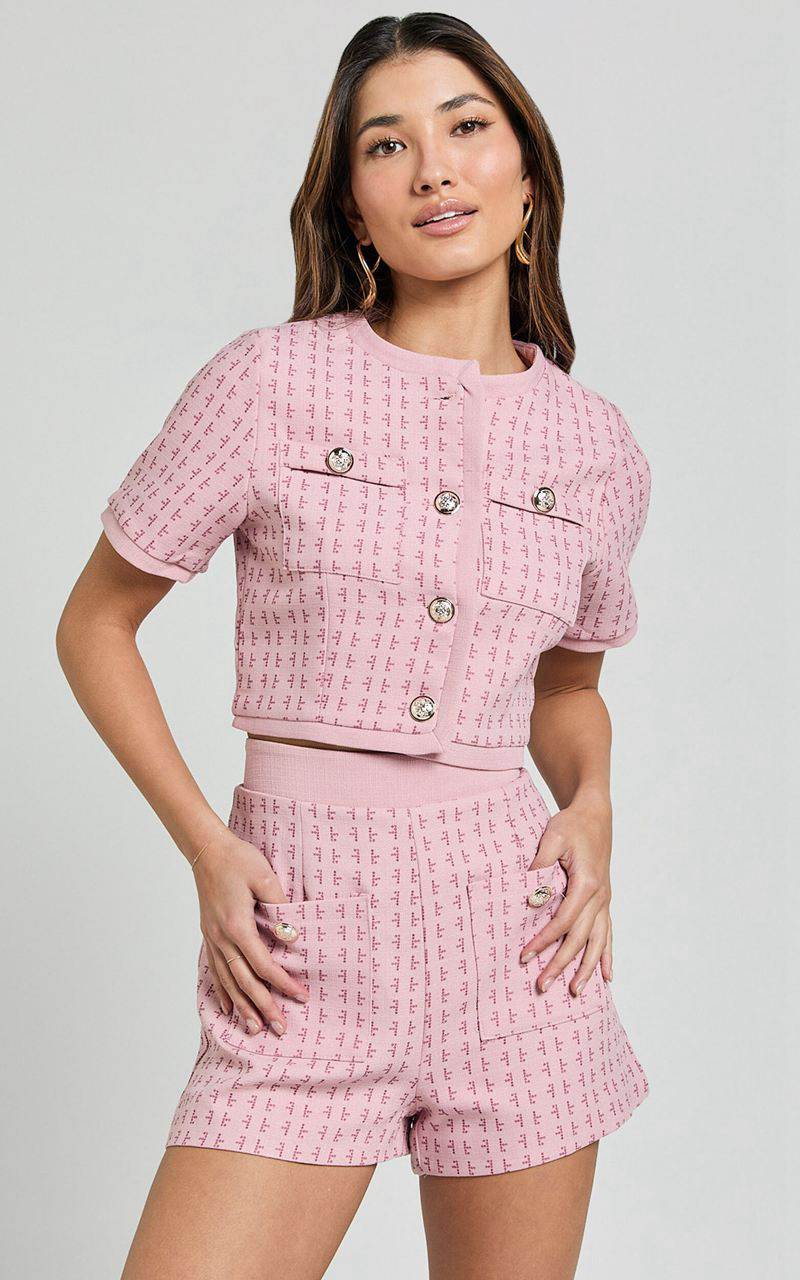 Showpo Gwendolyn Two Piece Set - Short Sleeve Button Through Top And Short Set Pink | FXKQLT130