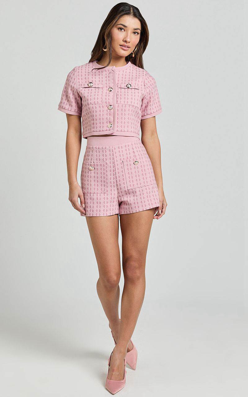 Showpo Gwendolyn Two Piece Set - Short Sleeve Button Through Top And Short Set Pink | FXKQLT130