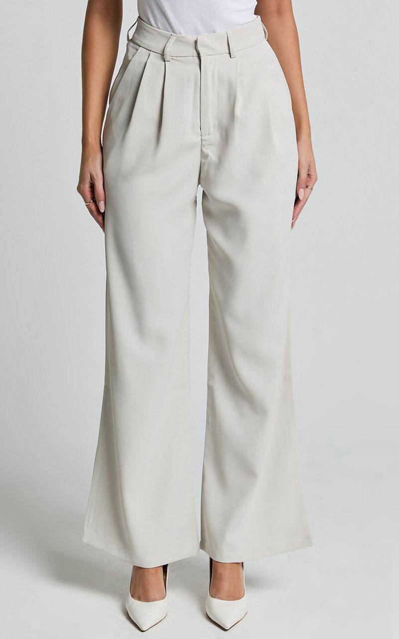 Showpo Gwyneth Pants - Mid Waist Tailored Trousers Stone | GLMYAH019