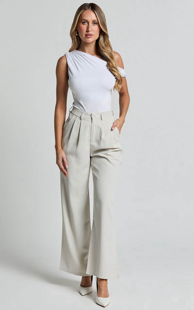 Showpo Gwyneth Pants - Mid Waist Tailored Trousers Stone | GLMYAH019