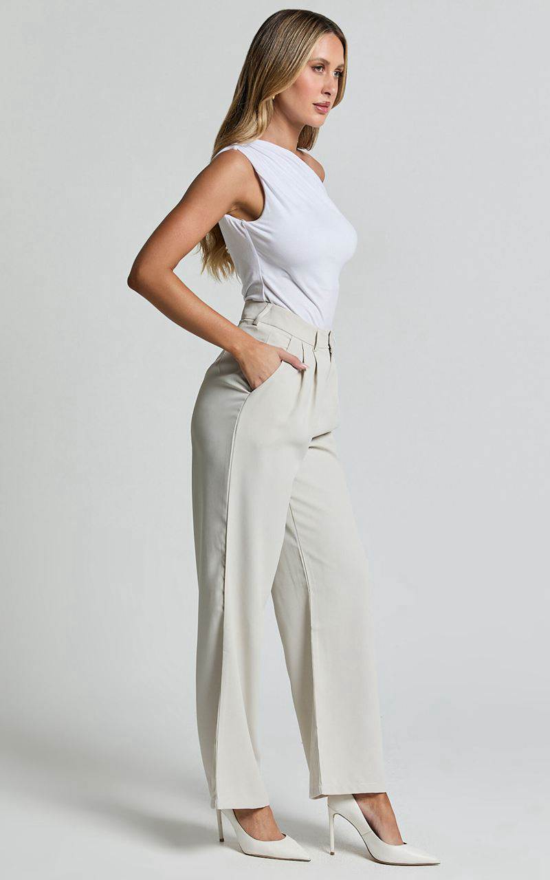 Showpo Gwyneth Pants - Mid Waist Tailored Trousers Stone | GLMYAH019