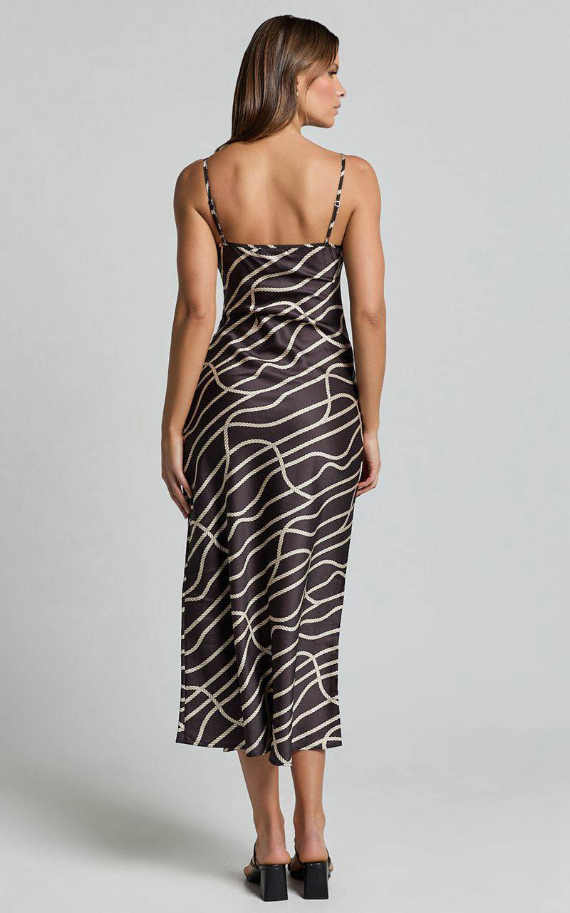 Showpo Hailey Midi Dress - Sleeveless Scoop Slip Dress Rope Print | HLMBYQ401