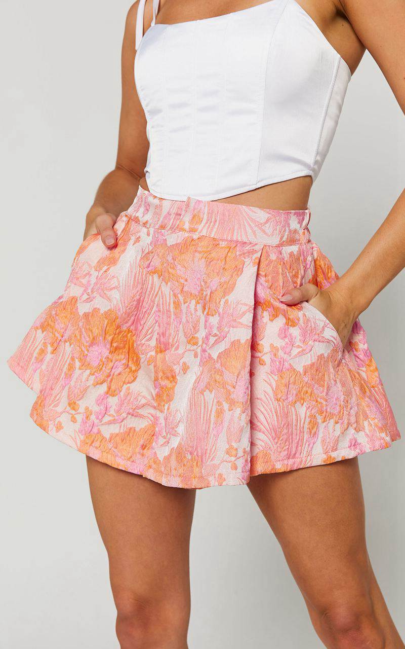 Showpo Hailey Shorts - Jacquard Full Shorts Pink & Orange | DNVWBM948