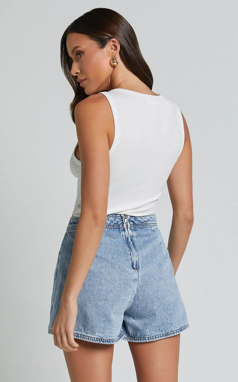 Showpo Harleigh Skort - Pocket Detail Wrap Denim Skort Light Blue Wash | QVUXID346