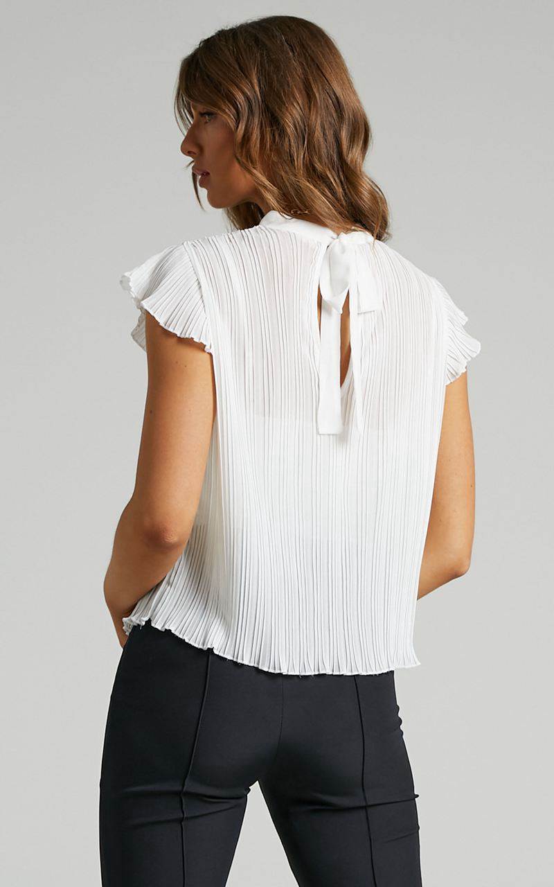 Showpo Harlow Top - High Neck Pleated Workwear Top White | PWBGQK273