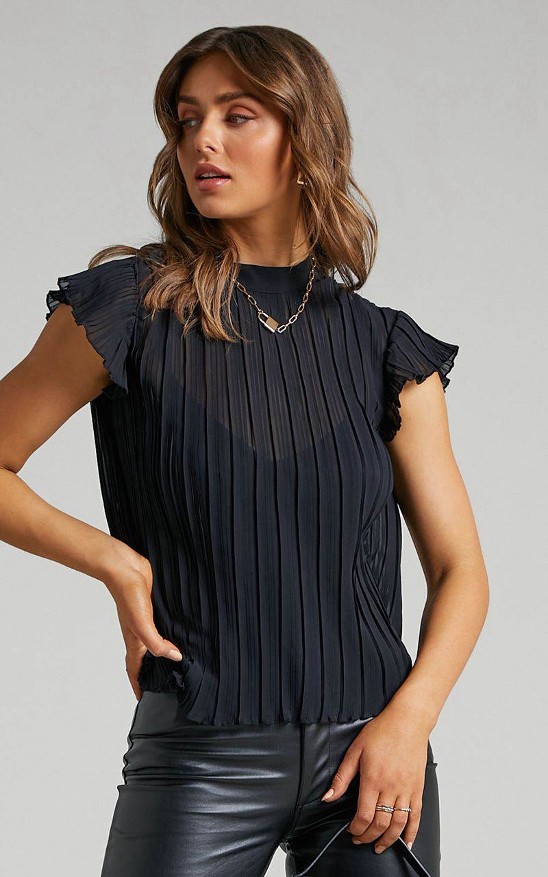 Showpo Harlow Top - High Neck Pleated Workwear Top Black | WZDCTX203