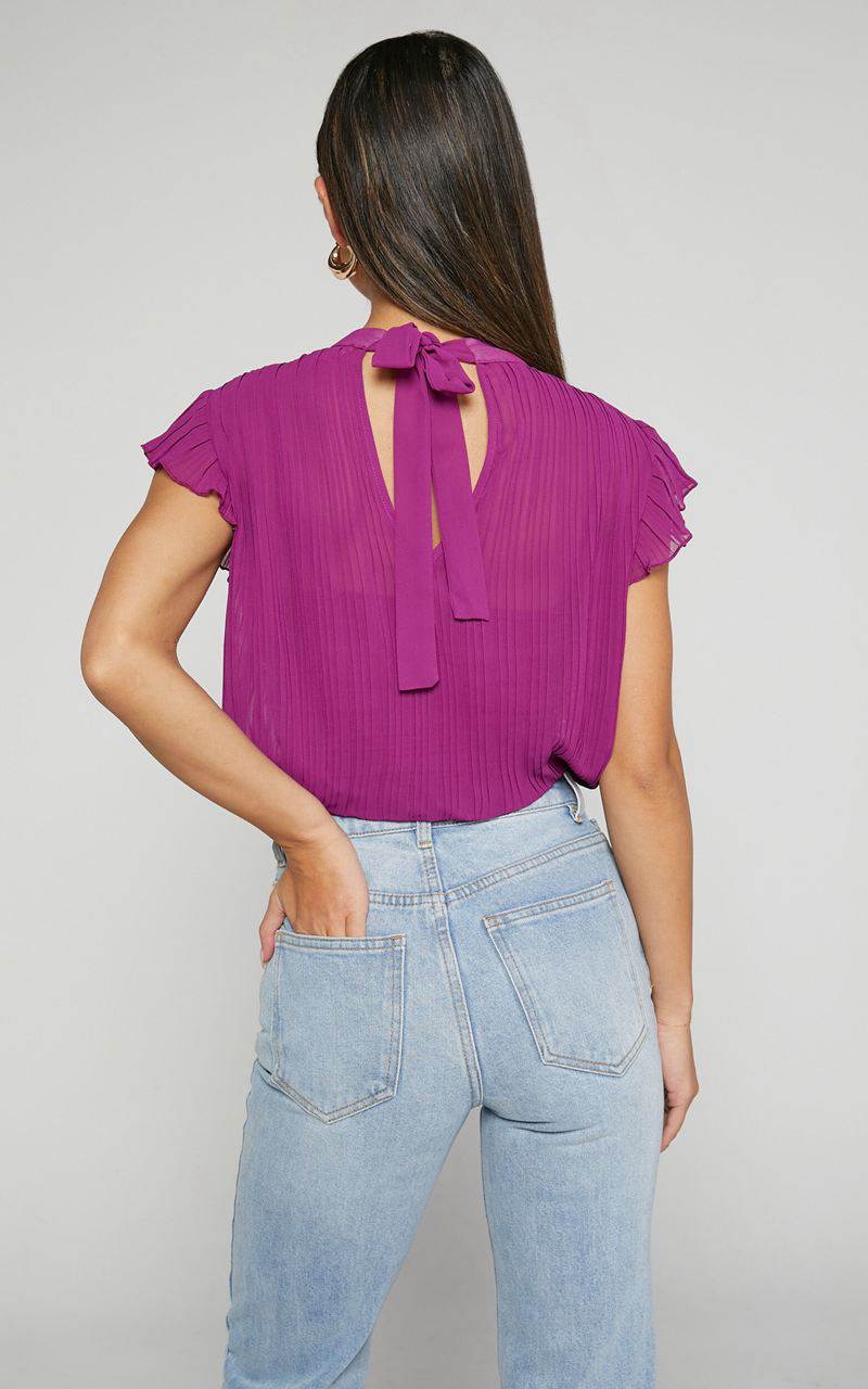 Showpo Harlow Top - High Neck Pleated Workwear Top Plum | RAZHLD263