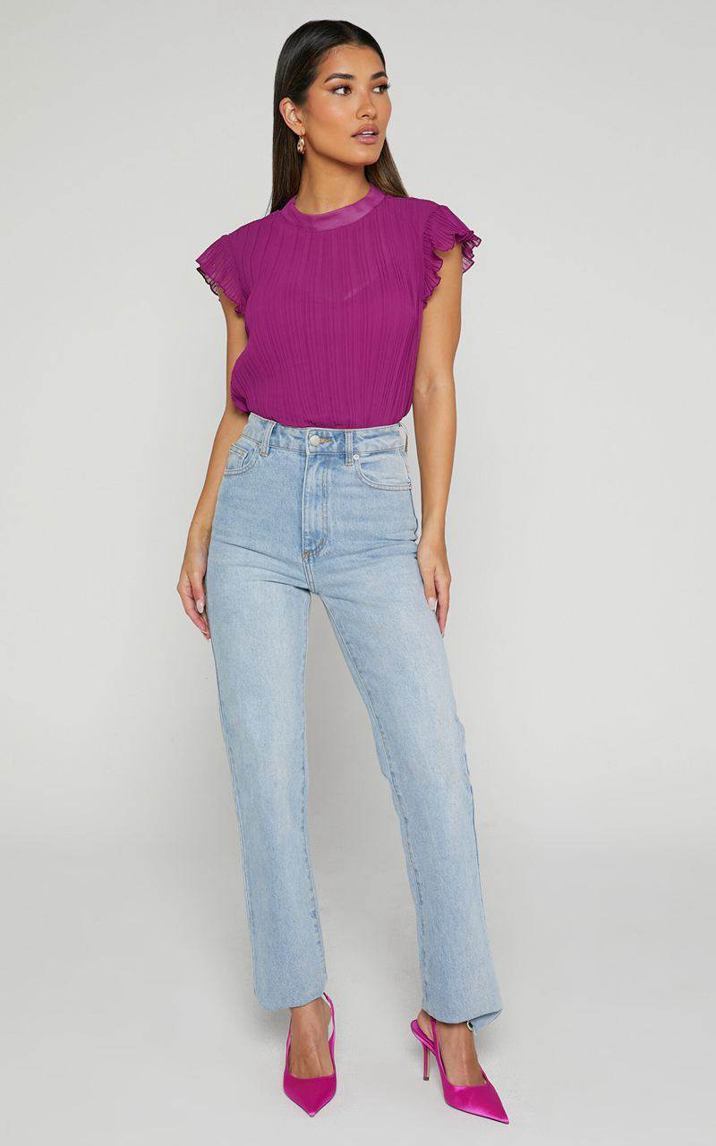 Showpo Harlow Top - High Neck Pleated Workwear Top Plum | RAZHLD263