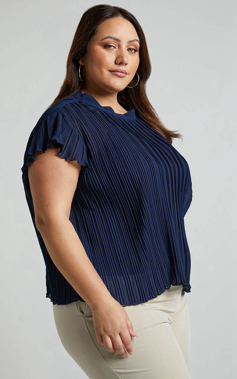 Showpo Harlow Top - High Neck Pleated Workwear Top Navy | XKINTS206