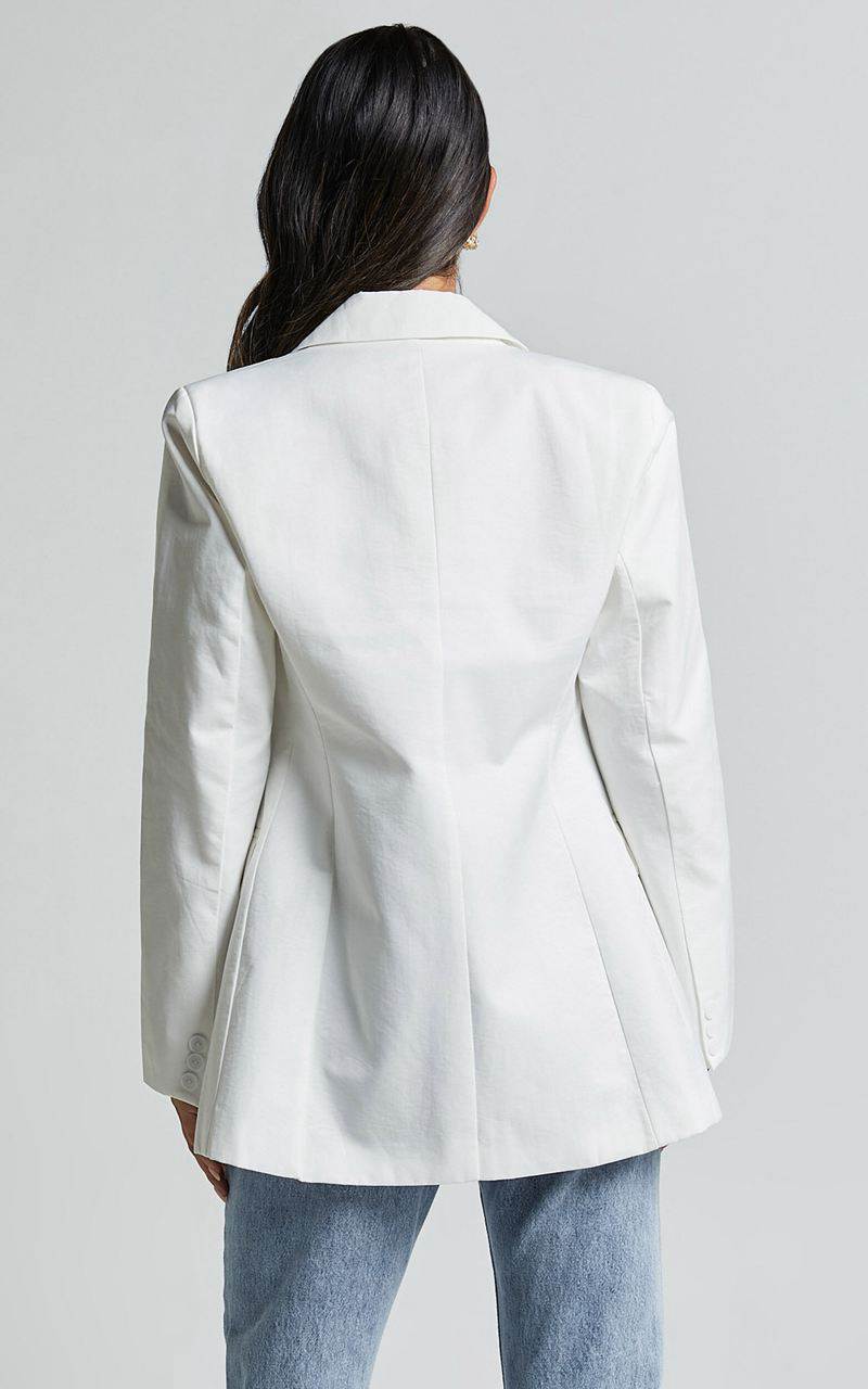 Showpo Harriet Blazer- Linen Look Double Breasted Oversized Blazer White | QBWCZE643