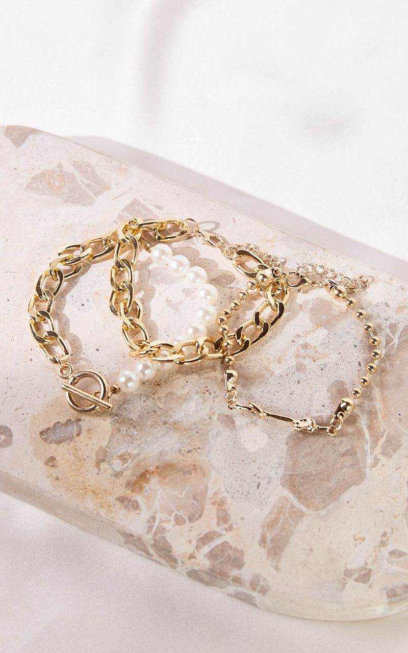 Showpo Harriet Bracelet - Pearl Multipack Bracelet Gold | SZGLOM532