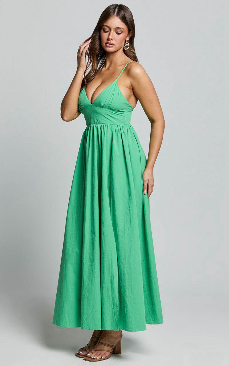 Showpo Haydie Maxi Dress - V Neck Thigh Split Dress Green | AVETPH042