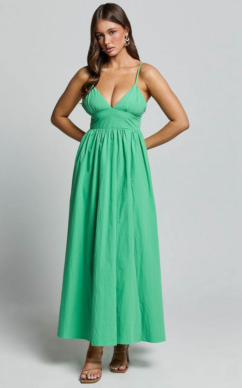 Showpo Haydie Maxi Dress - V Neck Thigh Split Dress Green | AVETPH042