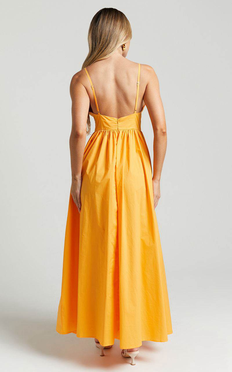 Showpo Haydie Maxi Dress - V Neck Thigh Split Dress Marigold | DKZRHS362